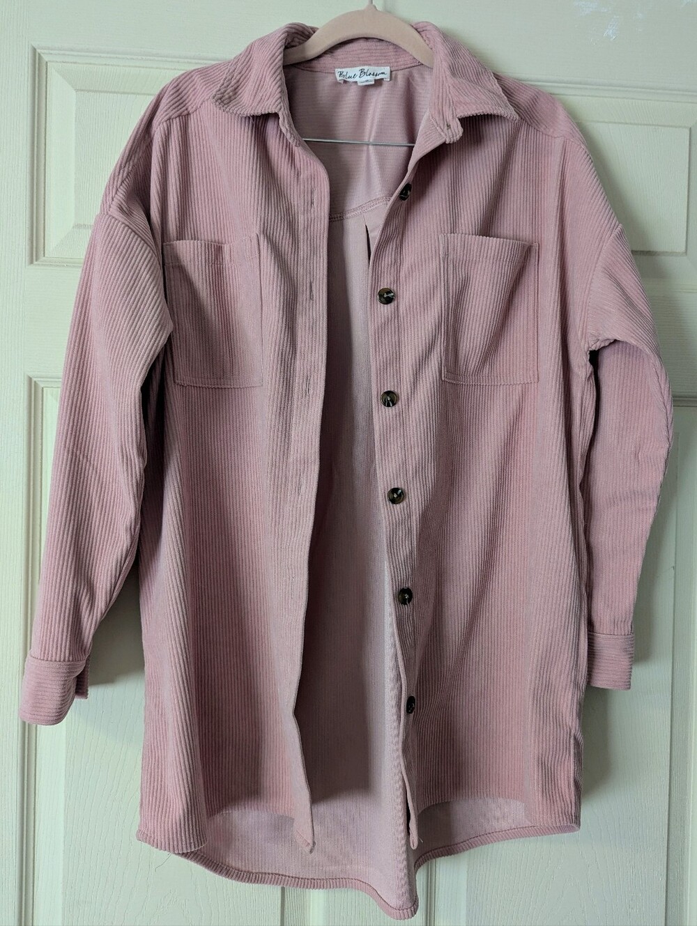 Pink Corduroy Shacket Fall Ribbed Button Down Chore Dusty Rose Flannel Collar